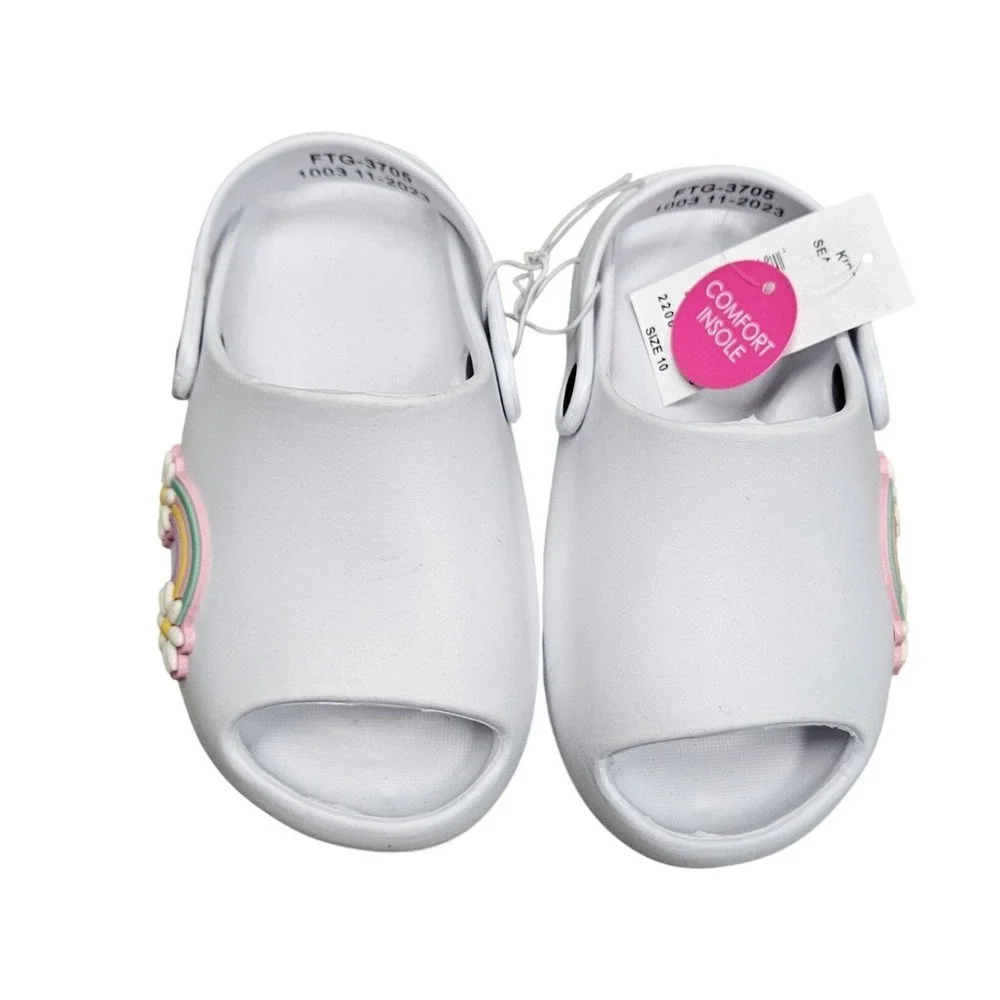 Rainbow Daisy Slip On Toddler 10 White Slingback Foam Sandals Summer Shoes‎ Play